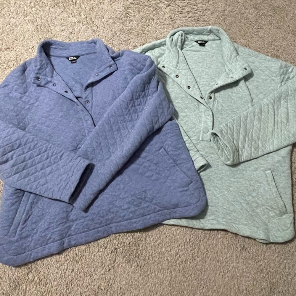 Eddie Bauer Quilted Pullover in Heather Blue